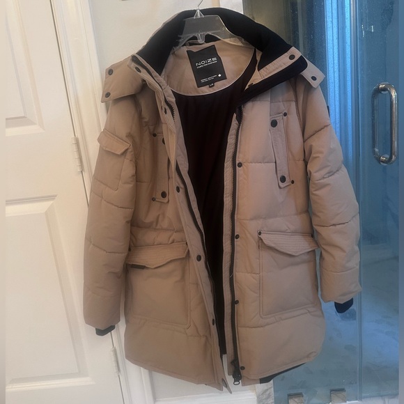 Noize Astrid Heavyweight Faux Fur Trim Puffer Jacket Sand Large - Picture 4 of 5